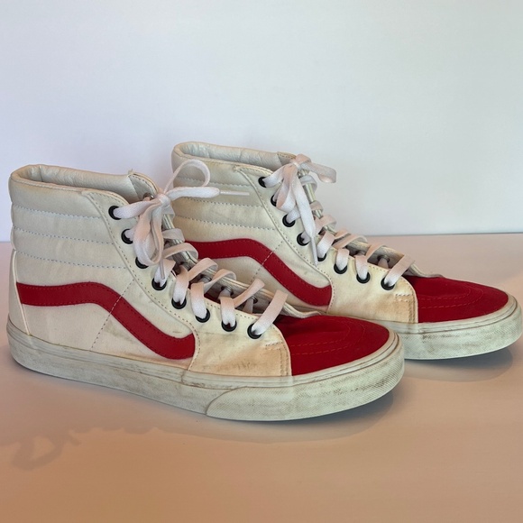 Vans Off the Wall 721454 Cream & Red, Skate High Top, Men's Size 10 - Picture 1 of 10